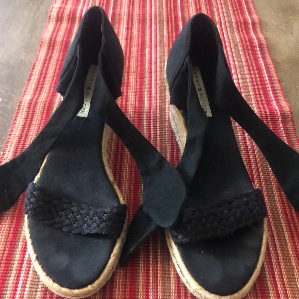 Tommy Hilfiger Black Tie Wedge Sandals